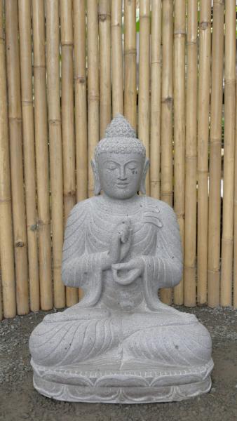 Product image of the product “Seated Buddha made of Riverstone in Dharmachakra gesture of wheel of the teaching of the Dharma, H. 80cm. ”